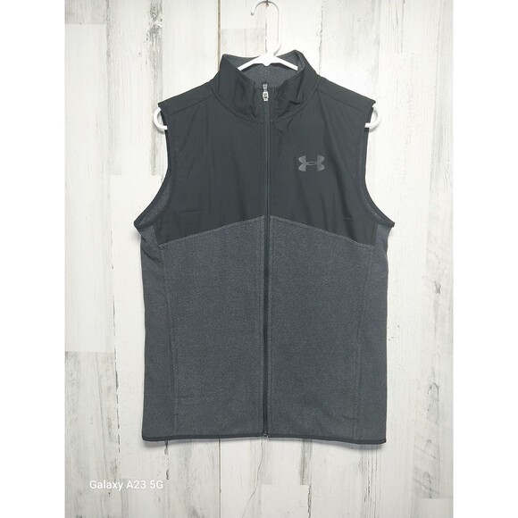 Under Armour Zip Up Vest Youth XL Loose Coldgear Black Gray - Picture 1 of 7